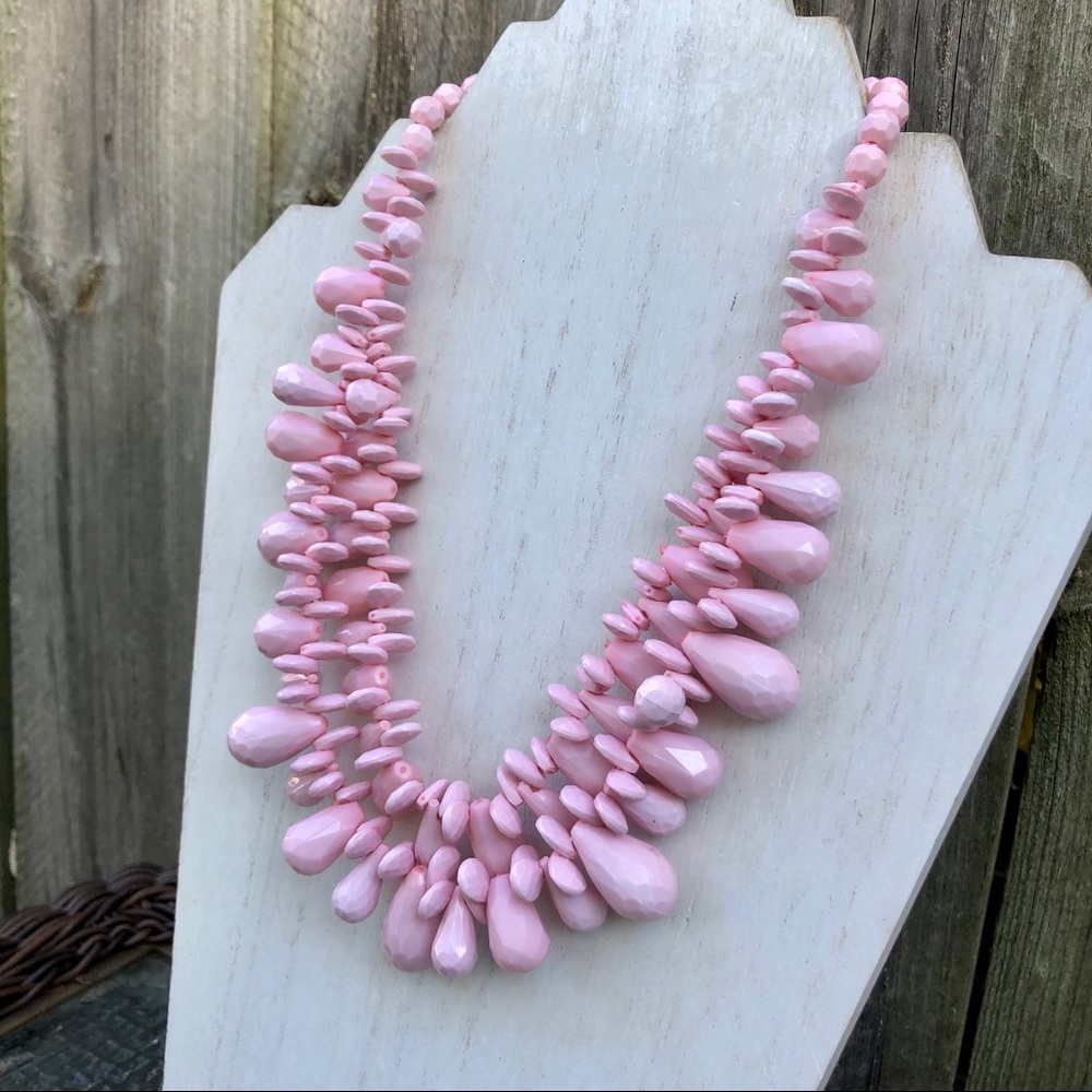 Light Pink Plastic Beaded Statement Necklace - image 4